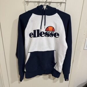 Ellesse Hoodie Navy Blue White Stripe Big Logo Pullover Men's Size Large